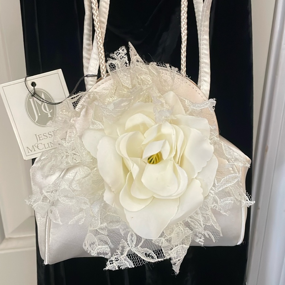 NWT Jessica McClintock white satin bag